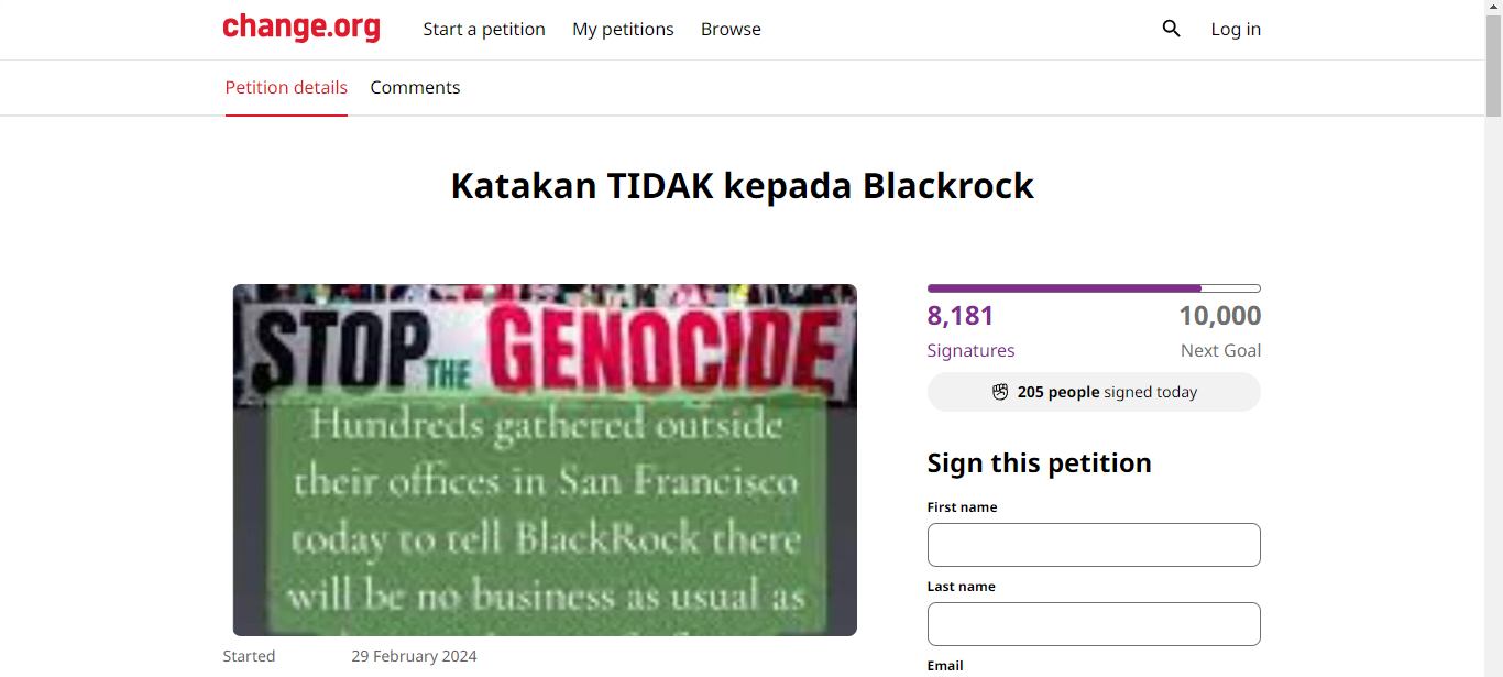 tandatangan Petisyen 'Katakan Tidak Kepada BlackRock'