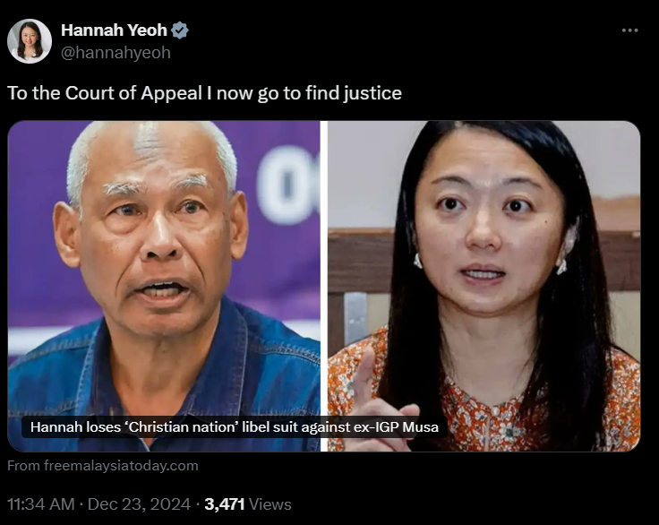 Hannah Yeoh cari keadilan