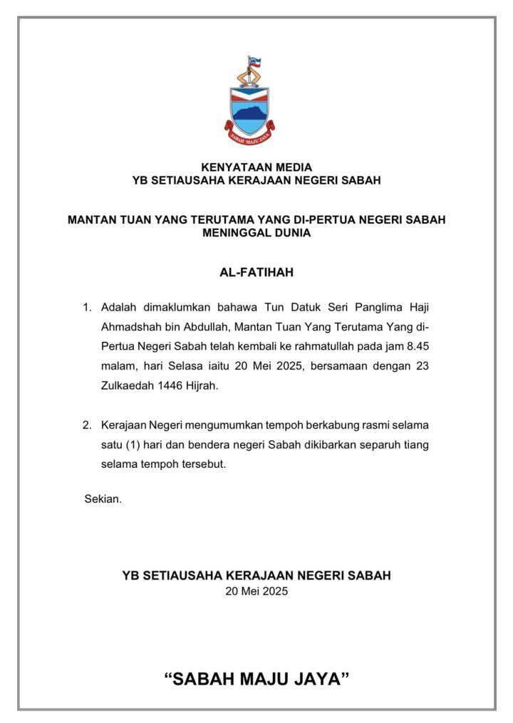 Bekas TYT Sabah meninggal dunia