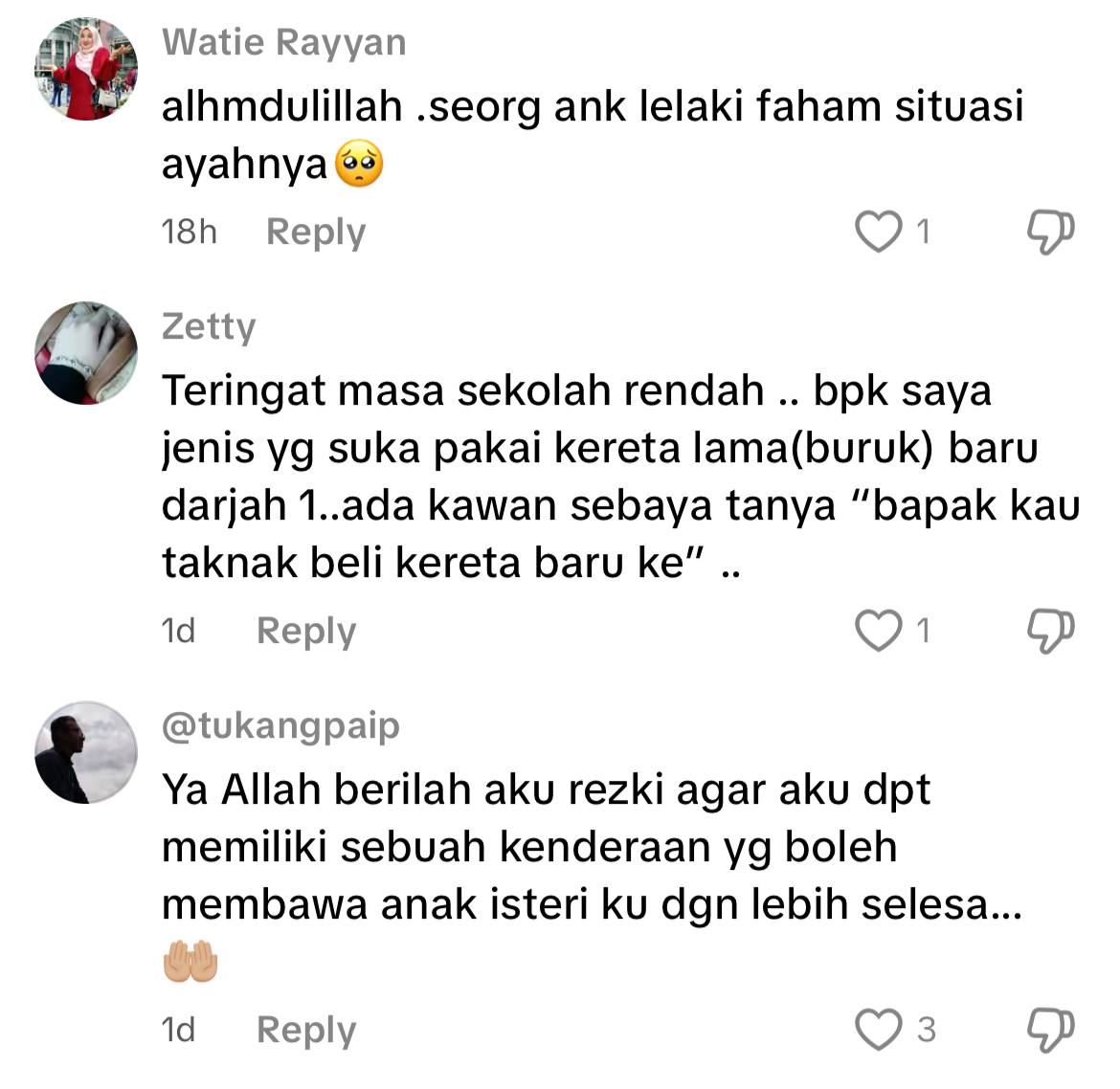 Anak sebak, bapa beli kereta baharu