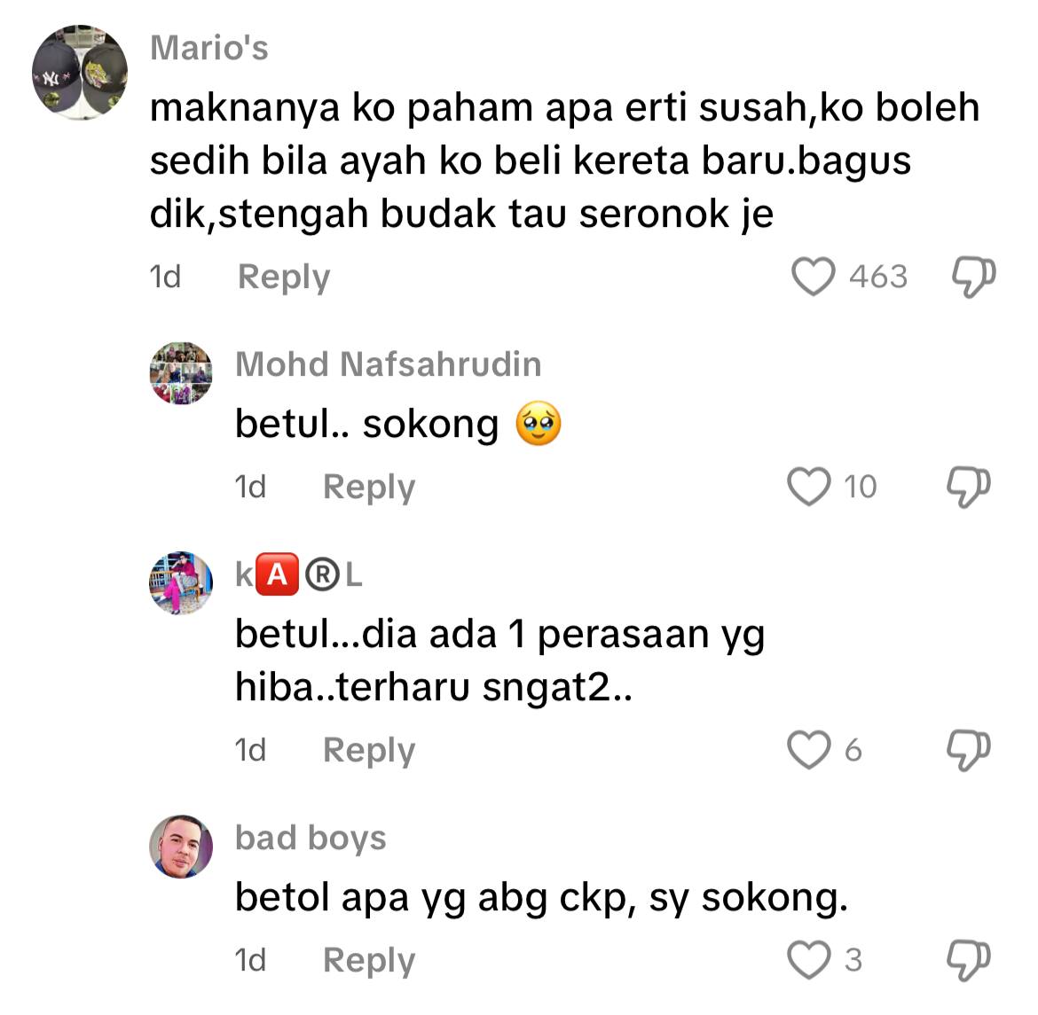 Anak sebak, bapa beli kereta baharu